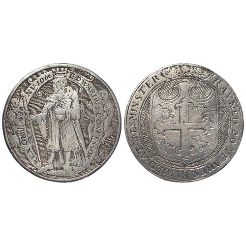 774 - Engraved Coin: Simon van de Passe 17thC London engraved silver counter d.26.5mm: EDWARDVS CONFESSOR ... 