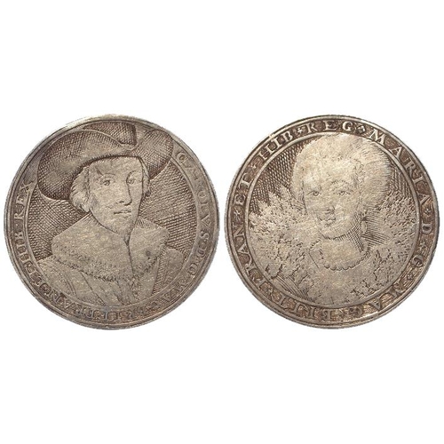 775 - Engraved Coin: Simon van de Passe 17thC London engraved silver counter d.27.5mm: CAROLVS D G MAG BRI... 