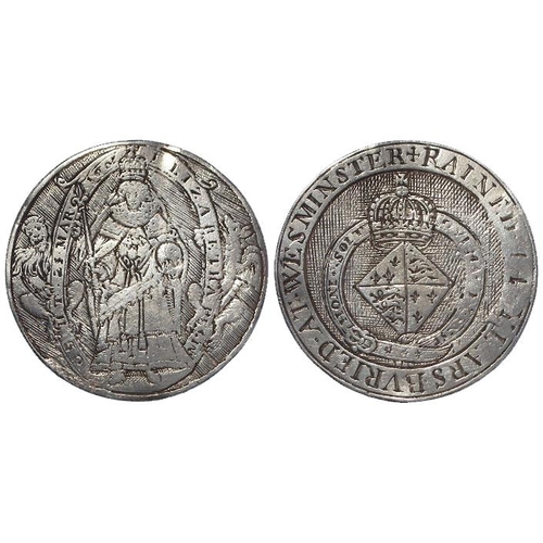 776 - Engraved Coin: Simon van de Passe 17thC London engraved silver counter d.27.5mm: ELIZABETH REGIN, OB... 