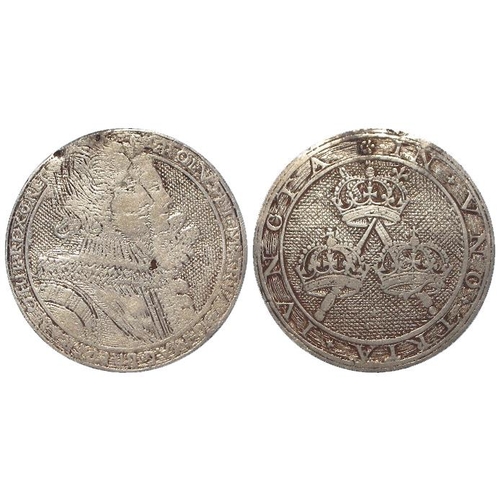 778 - Engraved Coin: Simon van de Passe 17thC London engraved silver counter d.27mm: CAROLVS ET MARIA DG M... 