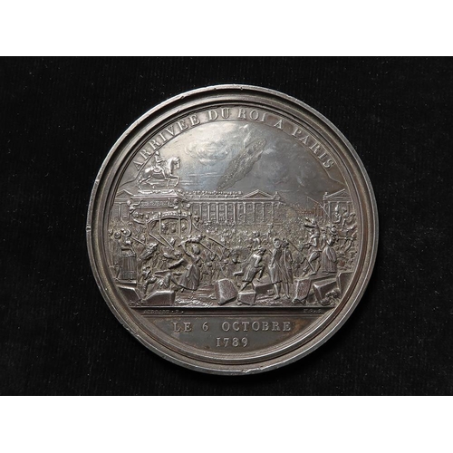 788 - French Commemorative Plaque, uniface pewter d.86mm: ARRIVEE DU ROI A PARIS (French Revolution) LE 6 ... 