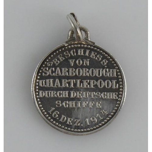 793 - German silver medal, Bombardment of Hartlepool & Scarborough 1914 medal 15mm in diameter - reads on ... 