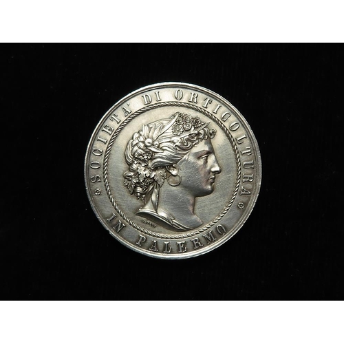 800 - Italian Horticultural Medal, unmarked silver d.43mm, 31.53g: Horticultural Society of Palermo (medal... 