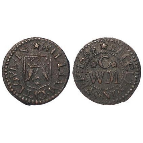 835 - Token, 17thC Suffolk: Beccles, William Cutlove 1/4d 1664, fishmonger, D#7, GF.