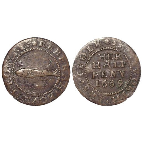 840 - Token, 17thC Suffolk: Ixworth, Rebekah Bouldero 1/2d 1669, at ye (Pike) - the Pykkerell pub, still i... 