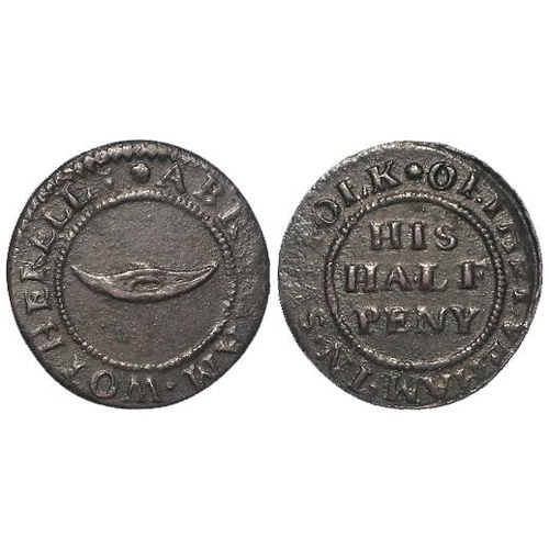 841 - Token, 17thC Suffolk: Thelnetham, Abraham Wotherell 1/2d, shuttle, D#344, scarce, GF.