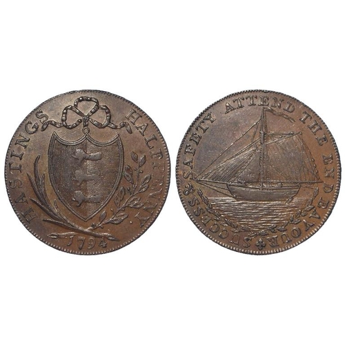 844 - Token, 18thC: Hastings Halfpenny 1794, James Tebays edge, brown EF