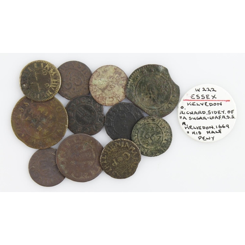 858 - Tokens, 17thC Essex (11): Chipping Ongar: Jacob Archer 1/4d (16)'57, clothworker, D#73, Fair; Great ... 