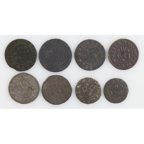 859 - Tokens, 17thC Essex (8): Bardfield: Frances May 1/2d 1669, stag (the White Hart pub?) D#3, VG; Bocki... 