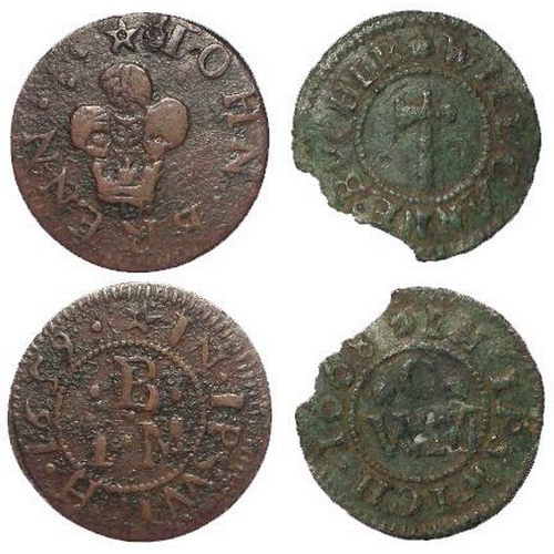 883 - Tokens, 17thC Suffolk, Ipswich (2): John Brenn 1/4d 1659, Prince of Wales feathers, coronet (The Pri... 