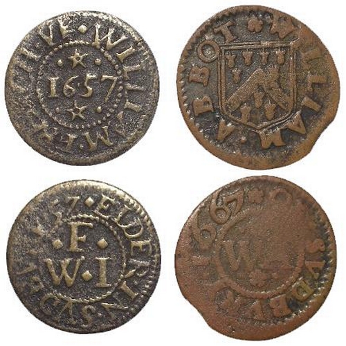 892 - Tokens, 17thC Suffolk, Sudbury (2): William Abbot 1/4d 1667, grocer, D#326, VG with an old ticket; a... 