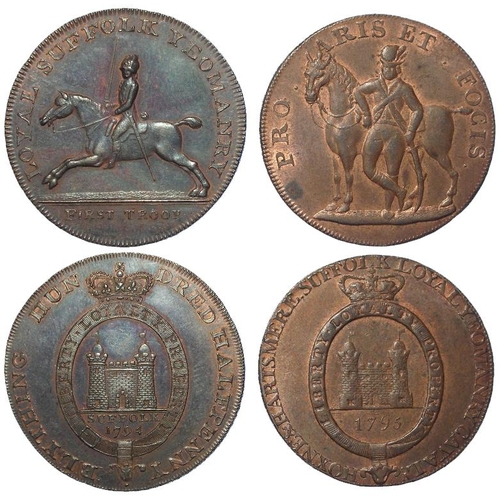 896 - Tokens, 18thC Suffolk (2): Loyal Suffolk Yeomanry First Troop / Blything Hundred Halfpenny 1794, D&H... 