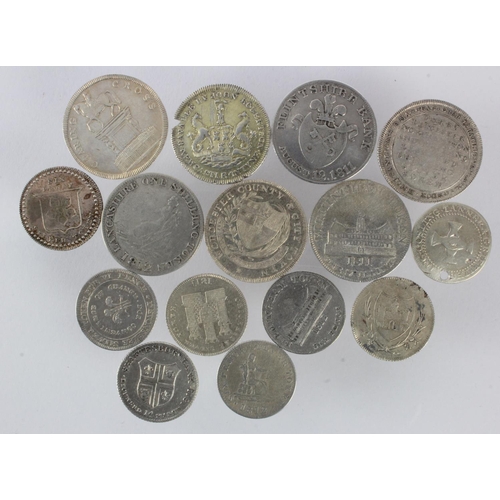 898 - Tokens, 19thC silver (15): Devon: Barnstaple Sixpence 1811, D#14, nVF edge knock; Barnstaple, Jos. E... 