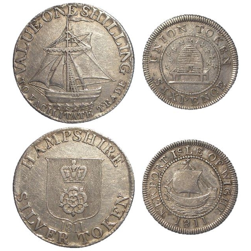 899 - Tokens, 19thC silver, Hampshire (2): County Shilling 1811, D#2/4 (mule?) VF; and Newport, Isle of Wi... 