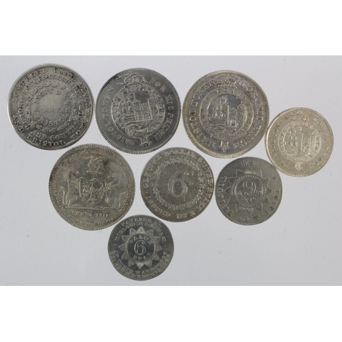 901 - Tokens, 19thC silver, Somersetshire, Bristol (8): E. Bryan Shilling 1811, D#21, VF; Garratt etc. Shi... 