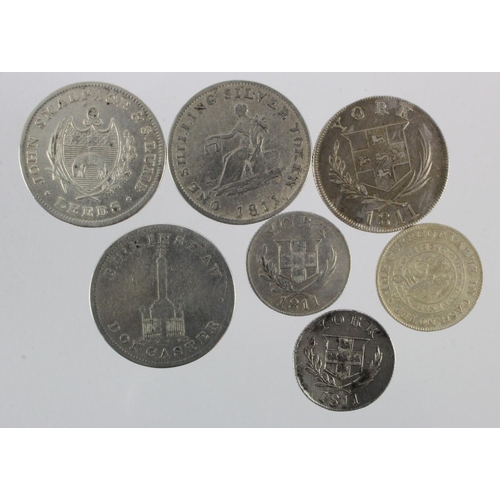 903 - Tokens, 19thC silver, Yorkshire (7): Doncaster, Thomas Birkinshaw Shilling 1812, D#7, GF; Leeds, Sma... 