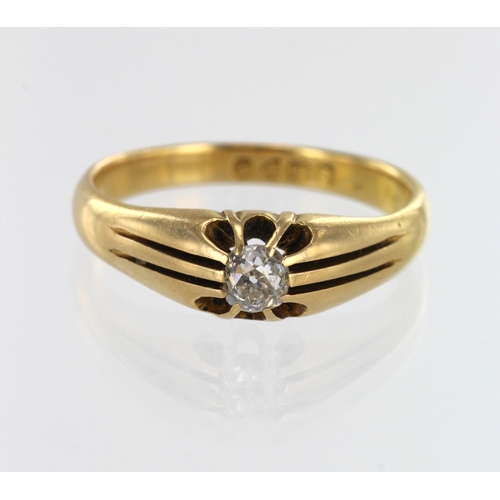 126 - 18ct yellow gold Edwardian diamond solitaire ring, one old cut diamond approx. 0.50ct, estimated col... 