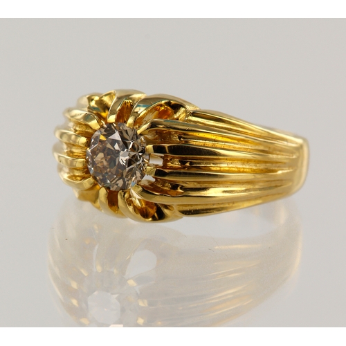 132 - Yellow gold (tests 18ct) diamond solitaire ring, one round brilliant cut approx. 0.90ct, estimated c... 