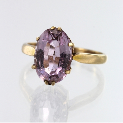 175 - 9ct yellow gold amethyst dress ring, one oval amethyst measures 12mm x 8mm, finger size N, weight 3.... 