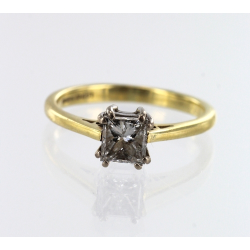 185 - 18ct yellow gold diamond solitaire ring, one princess cut approx. 0.70ct, estimated colour approx. H... 