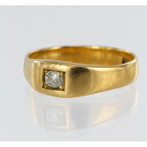 202 - Yellow gold (tests 18ct) diamond solitaire ring, one old cut diamonds approx. 0.23ct, head width 6mm... 