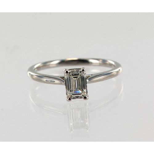 257 - 18ct white gold GIA certificated diamond solitaire ring, one 0.73ct emerald cut, colour G, clarity V... 