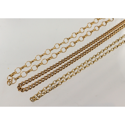 325 - Three 9ct yellow gold chains, curb width 3.4mm, length 23