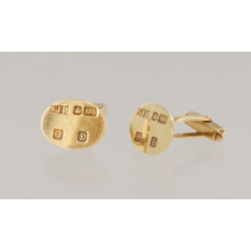 334 - 9ct yellow gold feature hallmark cufflinks, oval table measures 18mm x 13mm, hallmarked 'SJR, 375, B... 