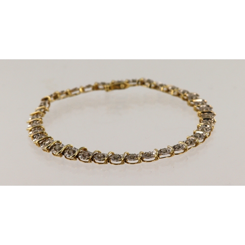 335 - 9ct yellow gold diamond bracelet, illusion set diamonds, TDW approx. 0.50ct, length 7