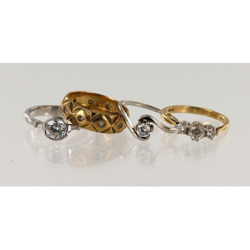 338 - Four 9ct gold CZ dress rings, finger sizes L/Mx2, M, N/O, total weight 10.3g.