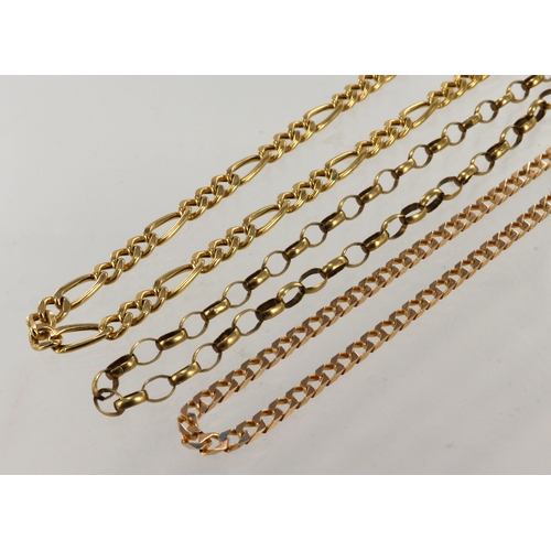 374 - Three 9ct gold chains, figaro width 5mm, length 18