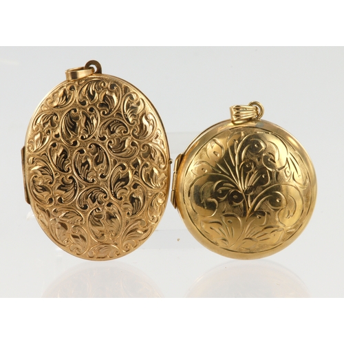 378 - Two 9ct yellow gold photo lockets, circle locket diameter 34mm, oval locker measures 42mm x 34mm, to... 