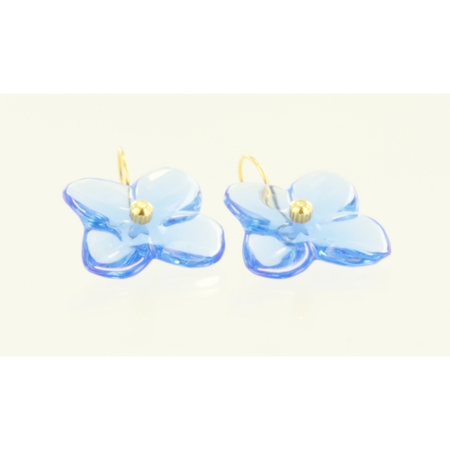 398 - Yellow gold (tests 18ct) Baccarat blue hortensia floral earrings, blue crystal flower measure approx... 