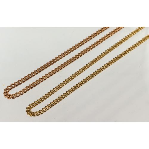 612 - Two 9ct gold curb chains, widths 3mm, lengths 22.5