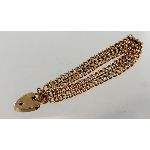 623 - 9ct yellow gold vintage double bracelet, two rows of graduating curb links, each stamped with '9ct .... 