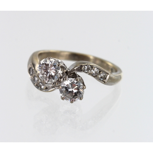 83 - White gold (tests 18ct) vintage diamond Toi Et Moi ring, two round brilliant cuts approx. 0.42ct eac... 