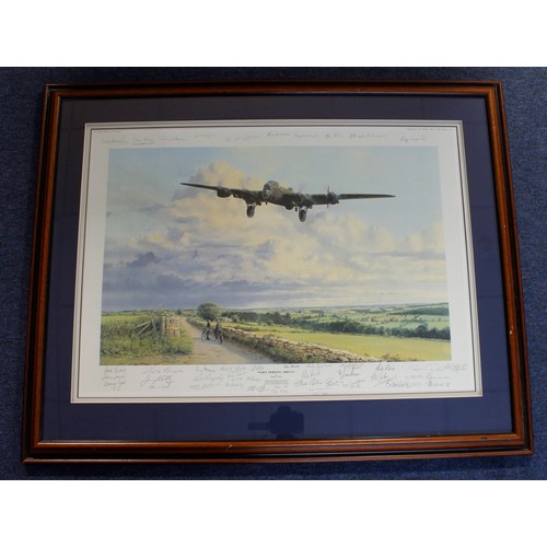 618 - Very large glazed & framed print by Robert taylor, titled 'Early Morning Arrival' depicts Lancaster ... 