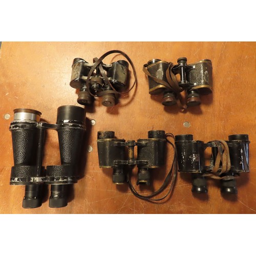 637 - WW1 and WW2 period binoculars 5 pairs all without cases.