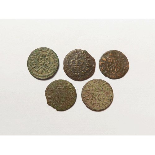 834 - Token, 17thC Suffolk, Lavenham (5): Nicholas Dansie 1/4d, chandler, D#209, VG; Robert Saul 1/4d 1669... 