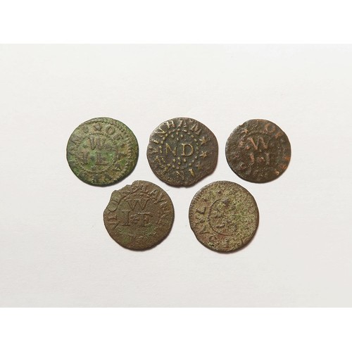 834 - Token, 17thC Suffolk, Lavenham (5): Nicholas Dansie 1/4d, chandler, D#209, VG; Robert Saul 1/4d 1669... 