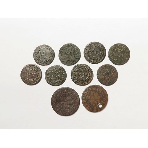 863 - Tokens, 17thC Essex, Colchester, surnames A-L (10): Robert Adson 1/2d 1668, bust of Charles II, D#89... 