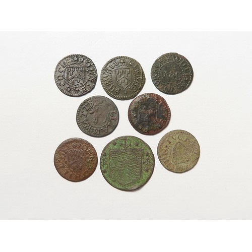 866 - Tokens, 17thC Norfolk (8): Aylsham: William Watts 1/4d, bull, D#9 VG; Burnham Market: John Tucke 1/4... 