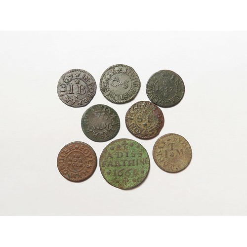 866 - Tokens, 17thC Norfolk (8): Aylsham: William Watts 1/4d, bull, D#9 VG; Burnham Market: John Tucke 1/4... 