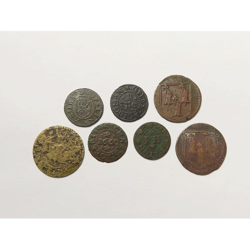 868 - Tokens, 17thC Norfolk, Lynn Regis (Kings Lynn) (7): Town 1/4d 1668, D#63/4, Fair; Town 1/4d 1669, D#... 