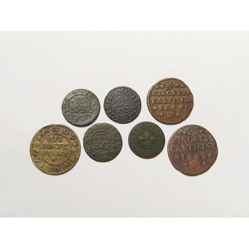 868 - Tokens, 17thC Norfolk, Lynn Regis (Kings Lynn) (7): Town 1/4d 1668, D#63/4, Fair; Town 1/4d 1669, D#... 