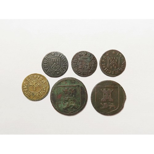 869 - Tokens, 17thC Norfolk, Norwich (6): City 1/4d 1667, D#225, VG; City 1/4d 1670, D#228, nF; James Broc... 