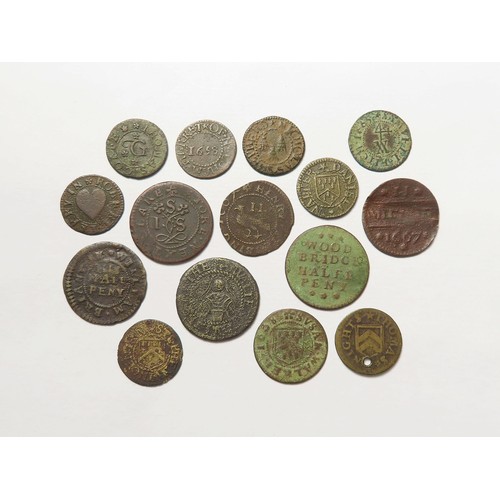 871 - Tokens, 17thC Suffolk (15): Needham Market: Robert Chenery 1/4d 1658, D#259, VG; Newmarket: William ... 