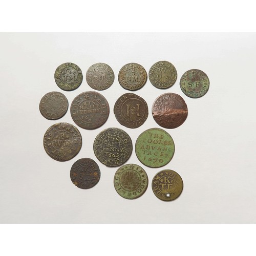 871 - Tokens, 17thC Suffolk (15): Needham Market: Robert Chenery 1/4d 1658, D#259, VG; Newmarket: William ... 