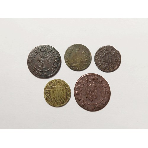 875 - Tokens, 17thC Suffolk (5): Cratfield, Robert Pallant 1/2d 1668, peacock, D#104, Fine; Cotton, Peter ... 