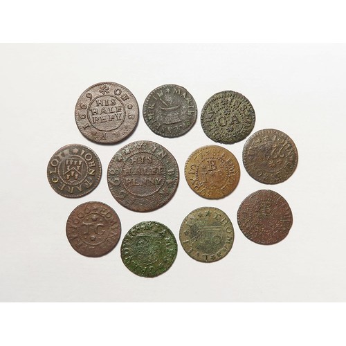 877 - Tokens, 17thC Suffolk, Bury St Edmunds, surnames A-G (11): George Adkisson 1/4d, baker, D#37, Fine; ... 